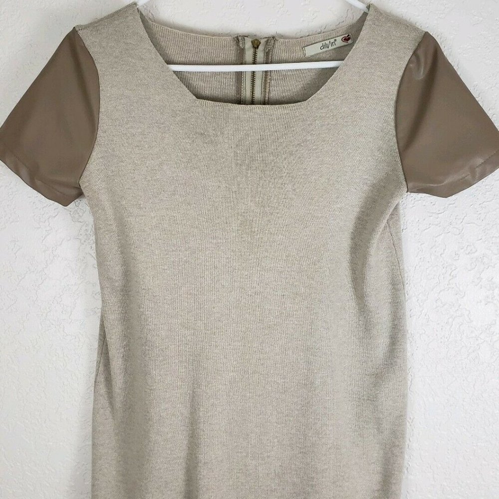 Dilvin Knit Top Full Zip Back Faux Leather